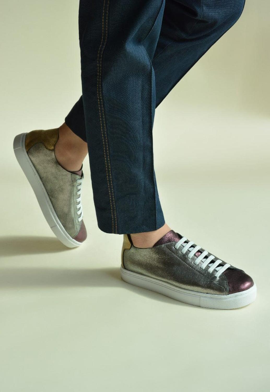 Zapatilla Mujer De Cuero Roques Metalica C2-0