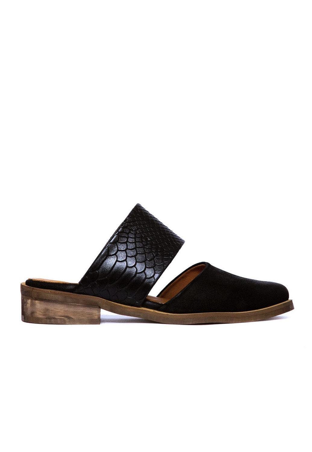 Babucha Mujer De Cuero Gaviota Negro C46-0