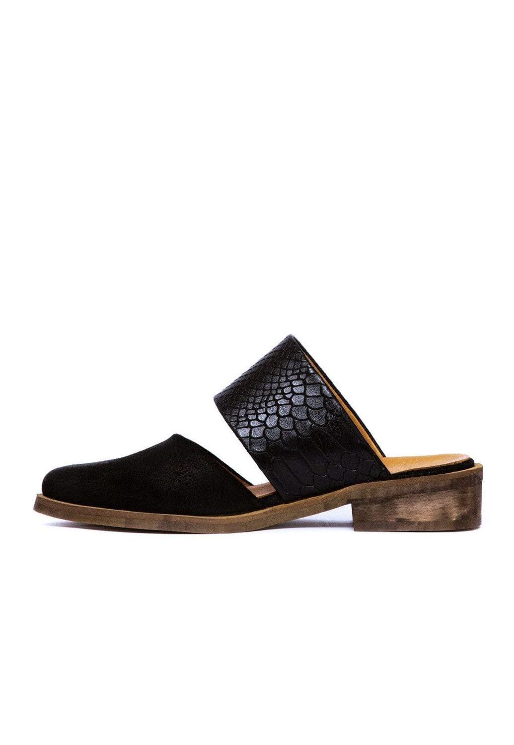 Babucha Mujer De Cuero Gaviota Negro C46-2