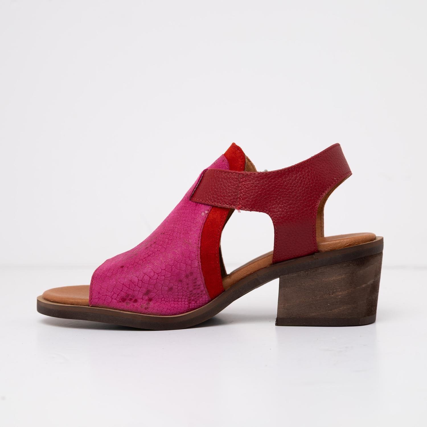 Sandalia Cuero Mujer Guanay Fucsia Rojo-2