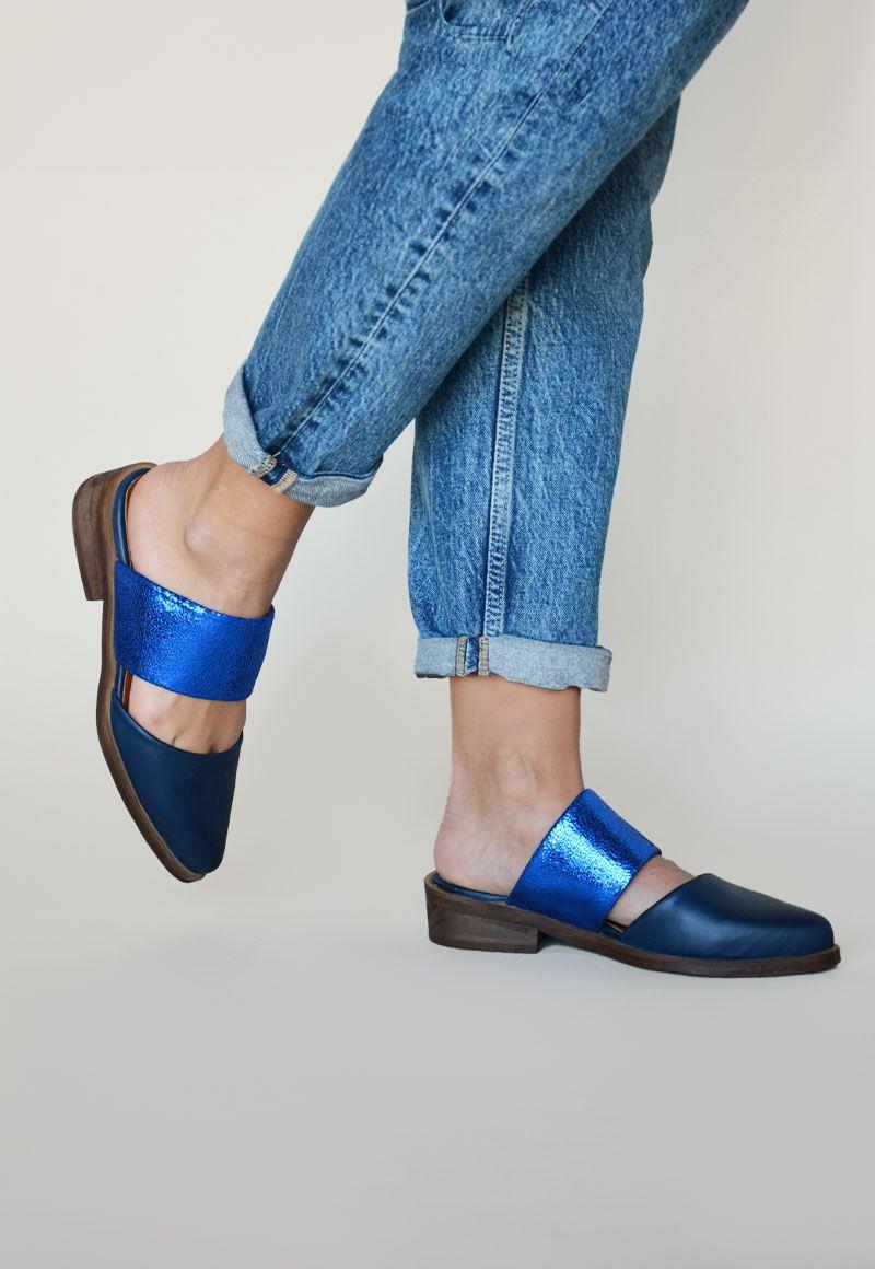 Babucha De Cuero Gaviota C40 Azul Giani Dafirenze-1