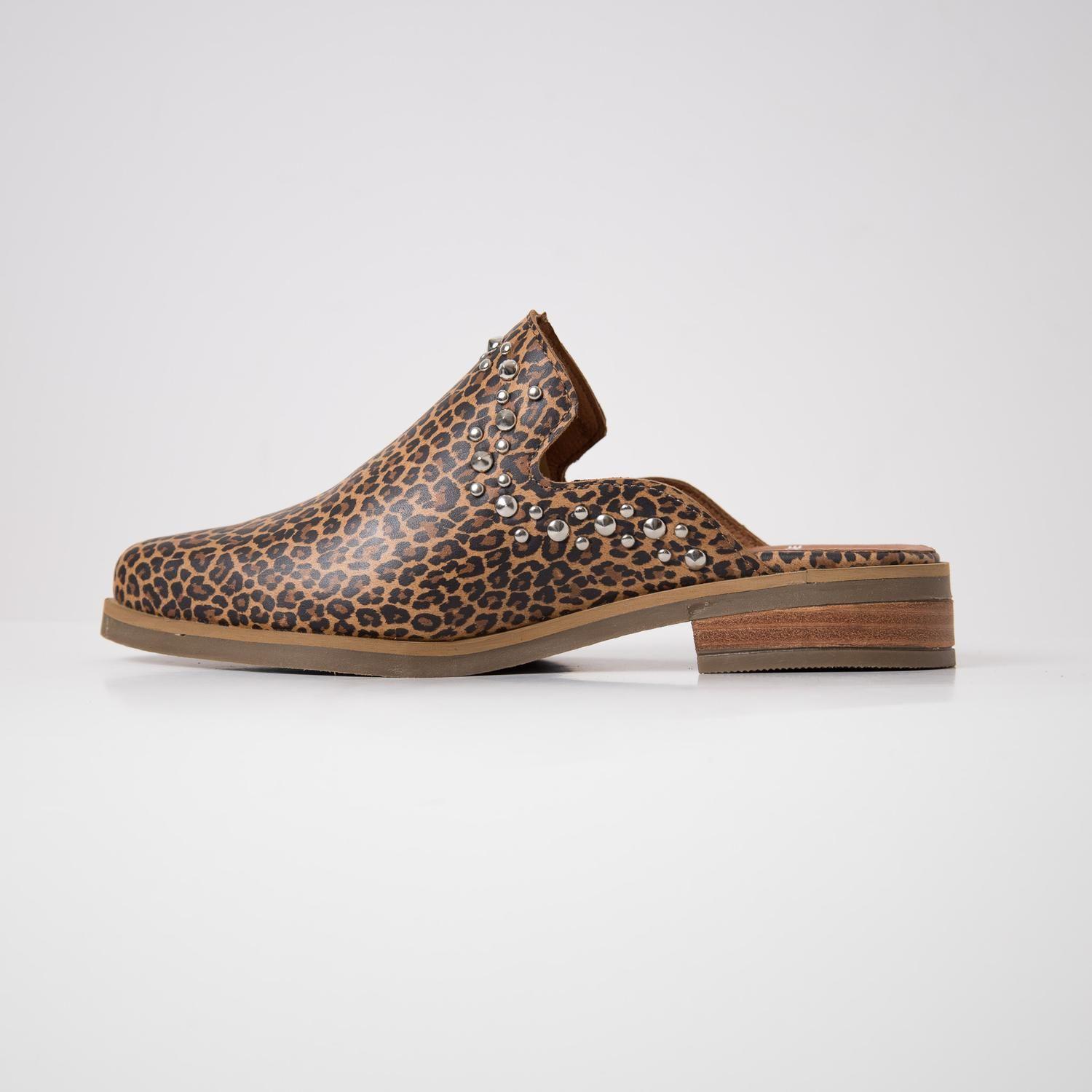 Babucha Mujer Cuero  Trama Leopardo-2