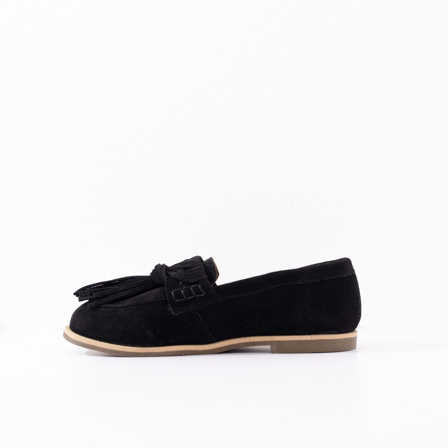 Mocasin Cuero Mujer  Flora Negro-2