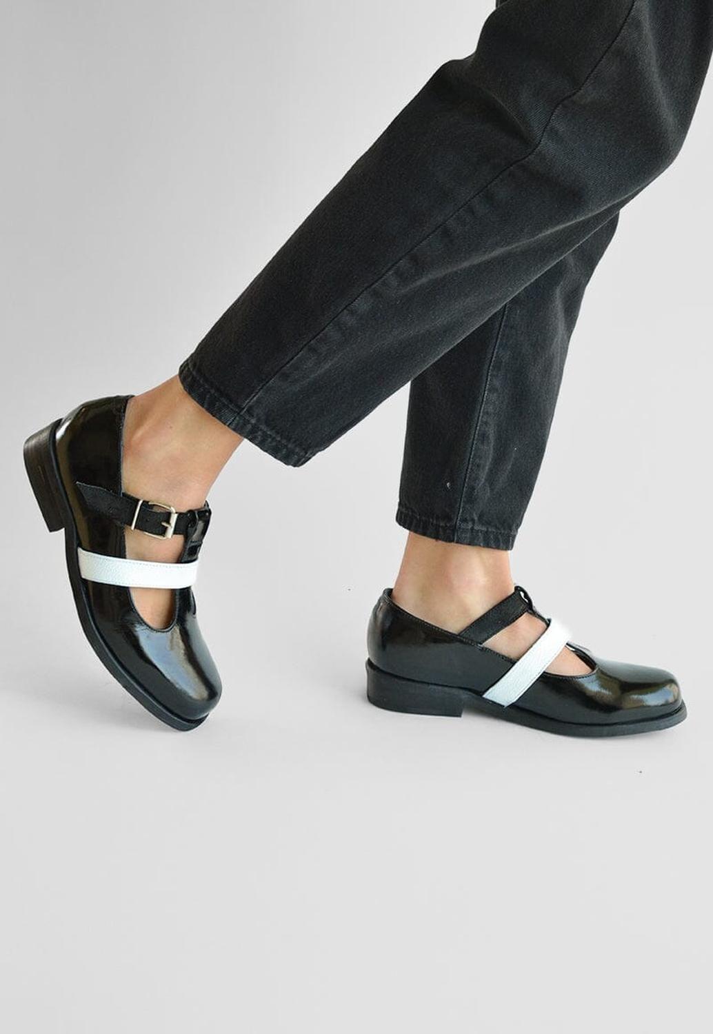 Zapato Mujer De Cuero Teresa Blanco Negro C4-0