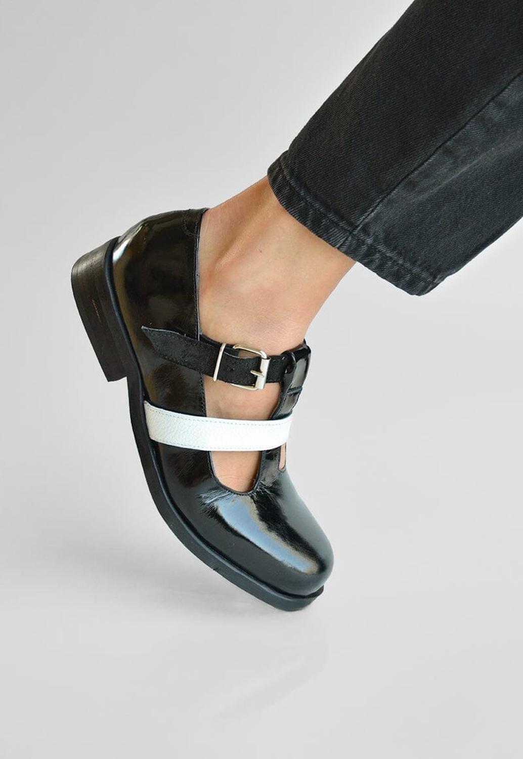 Zapato Mujer De Cuero Teresa Blanco Negro C4-6