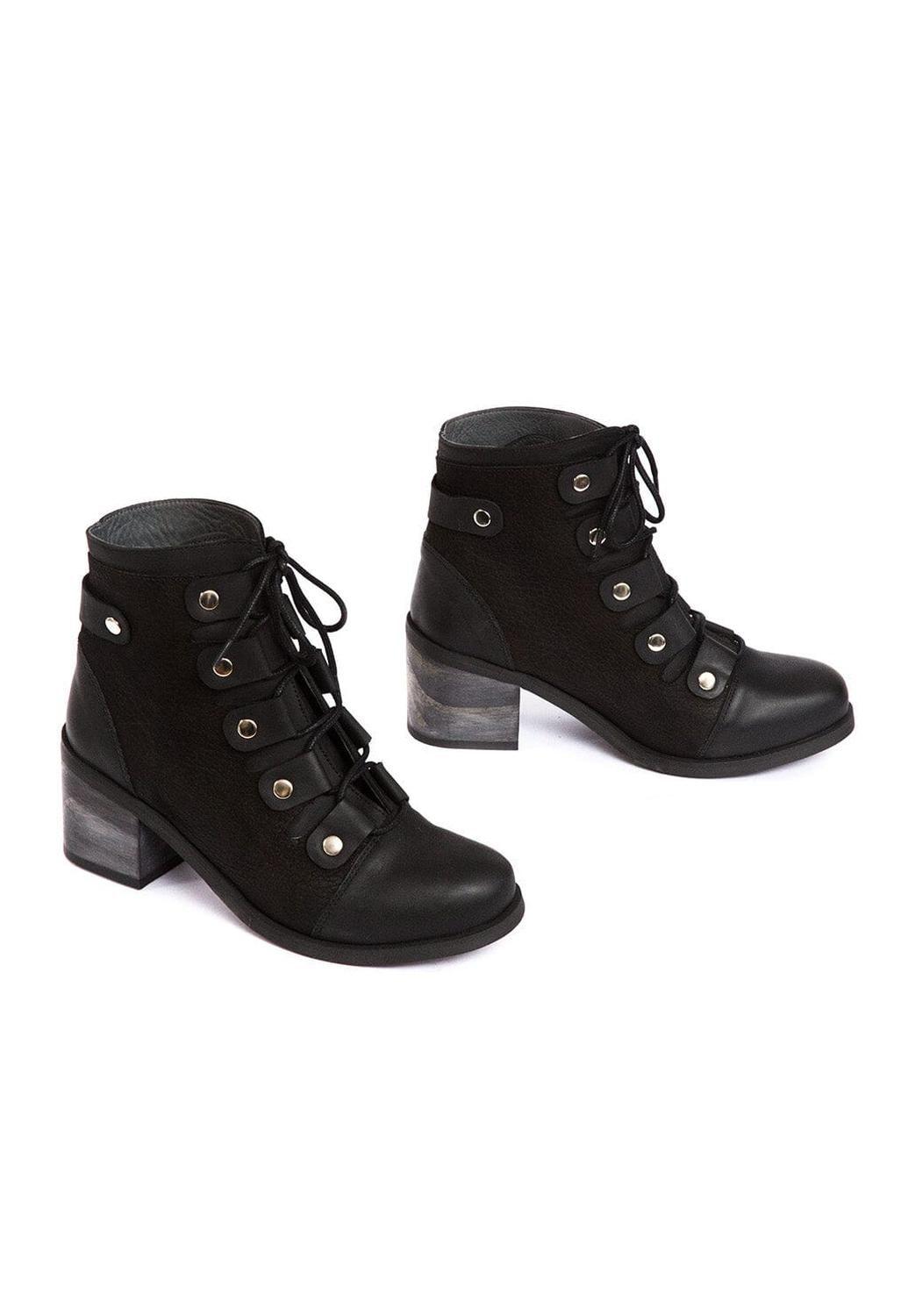 Botin Mujer De Cuero Ati Negro C18-4
