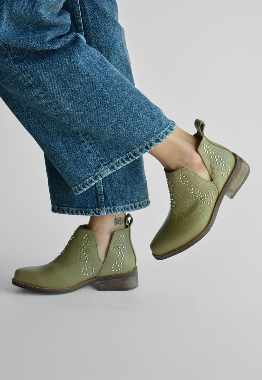 Botin Mujer De Cuero Emilia Verde C8-1