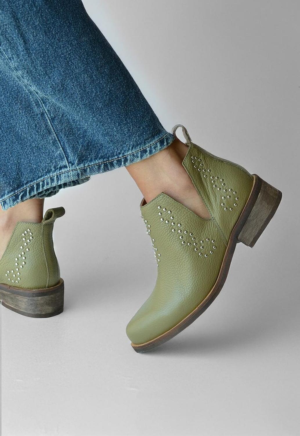 Botin Mujer De Cuero Emilia Verde C8-6