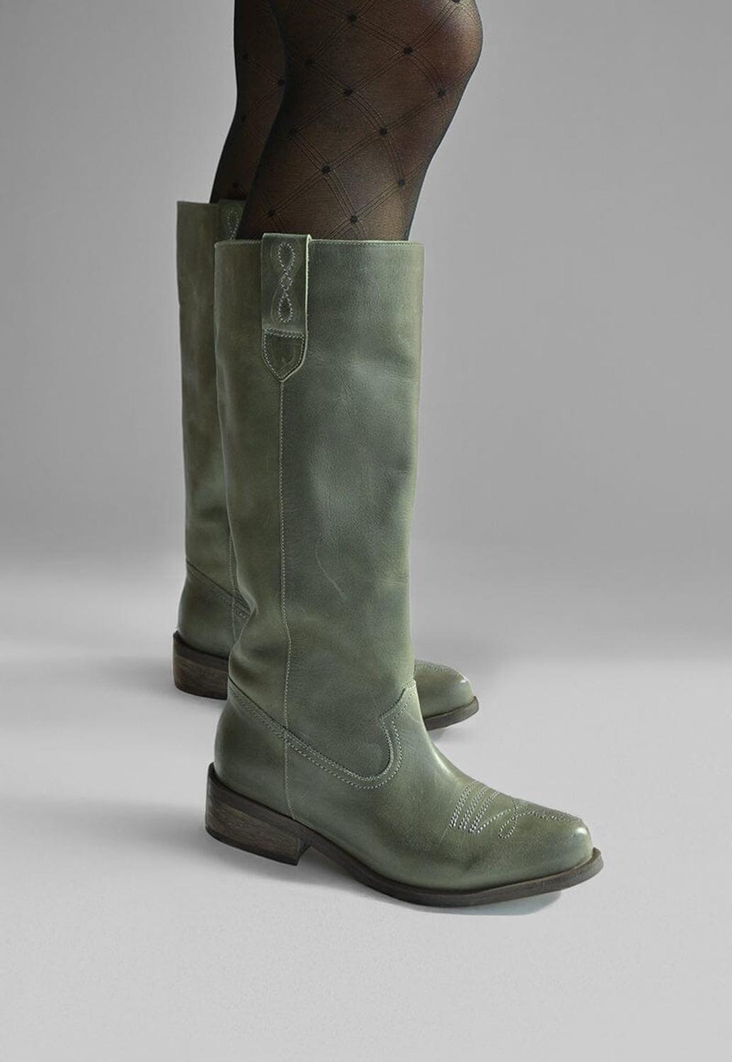 Bota Mujer De Cuero Fatima Verde C3-6