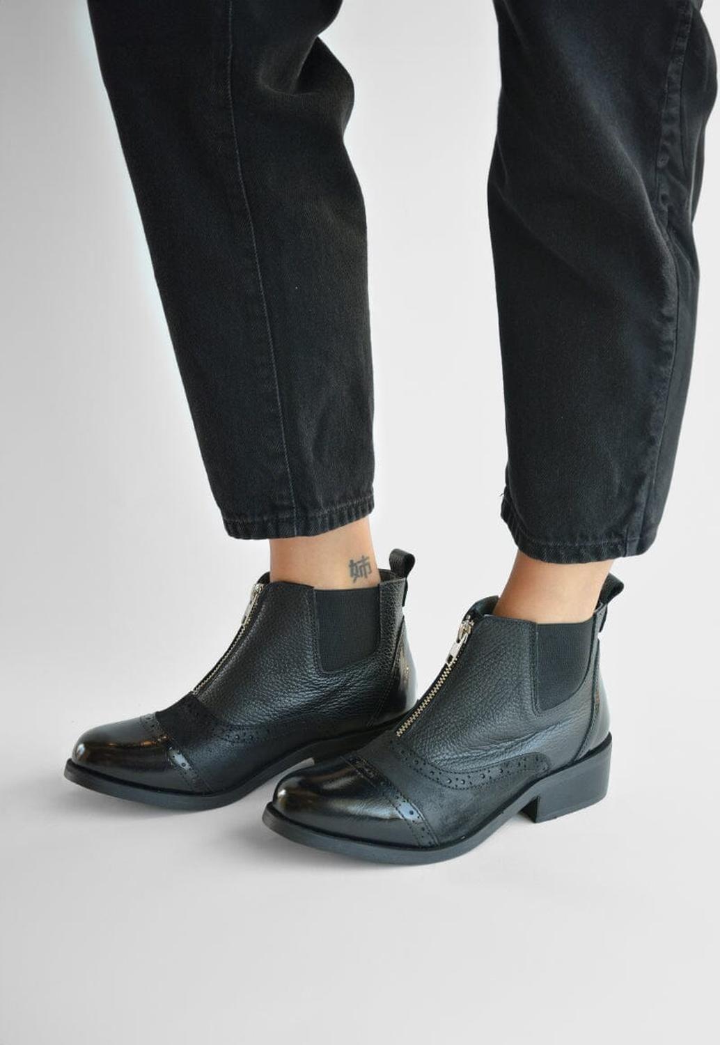 Botin Mujer De Cuero Diana Negro C1-6