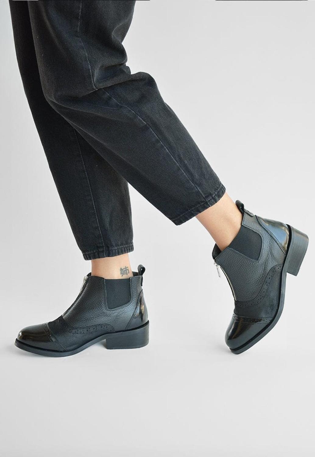 Botin Mujer De Cuero Diana Negro C1-1