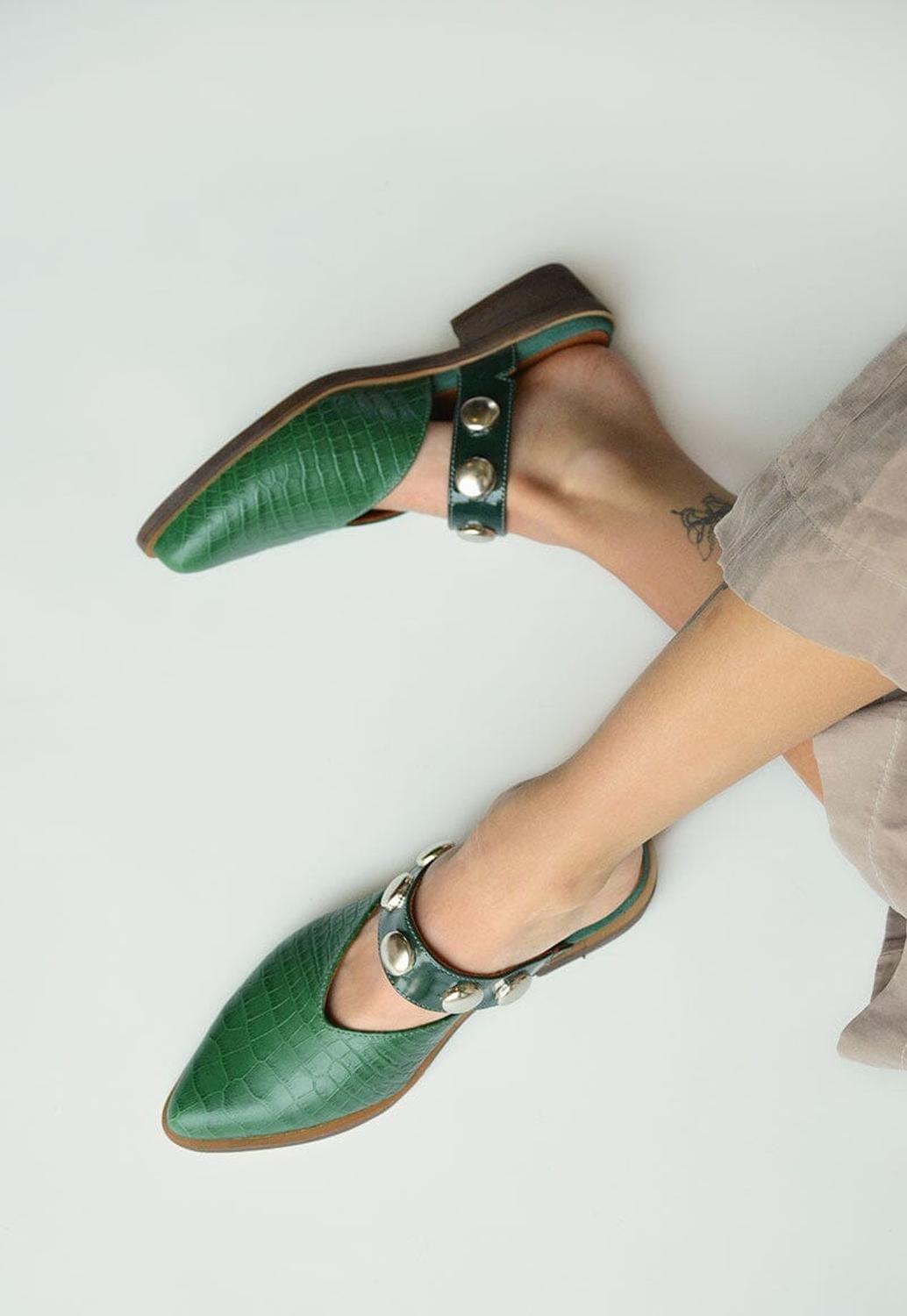 Babucha Mujer De Cuero Pibi Verde C47-5