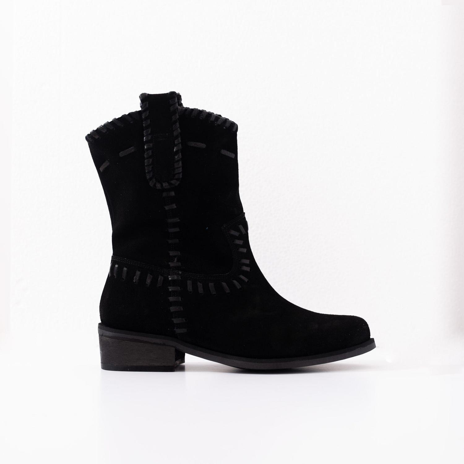 Bota Cuero Mujer Ceniza Negro-0