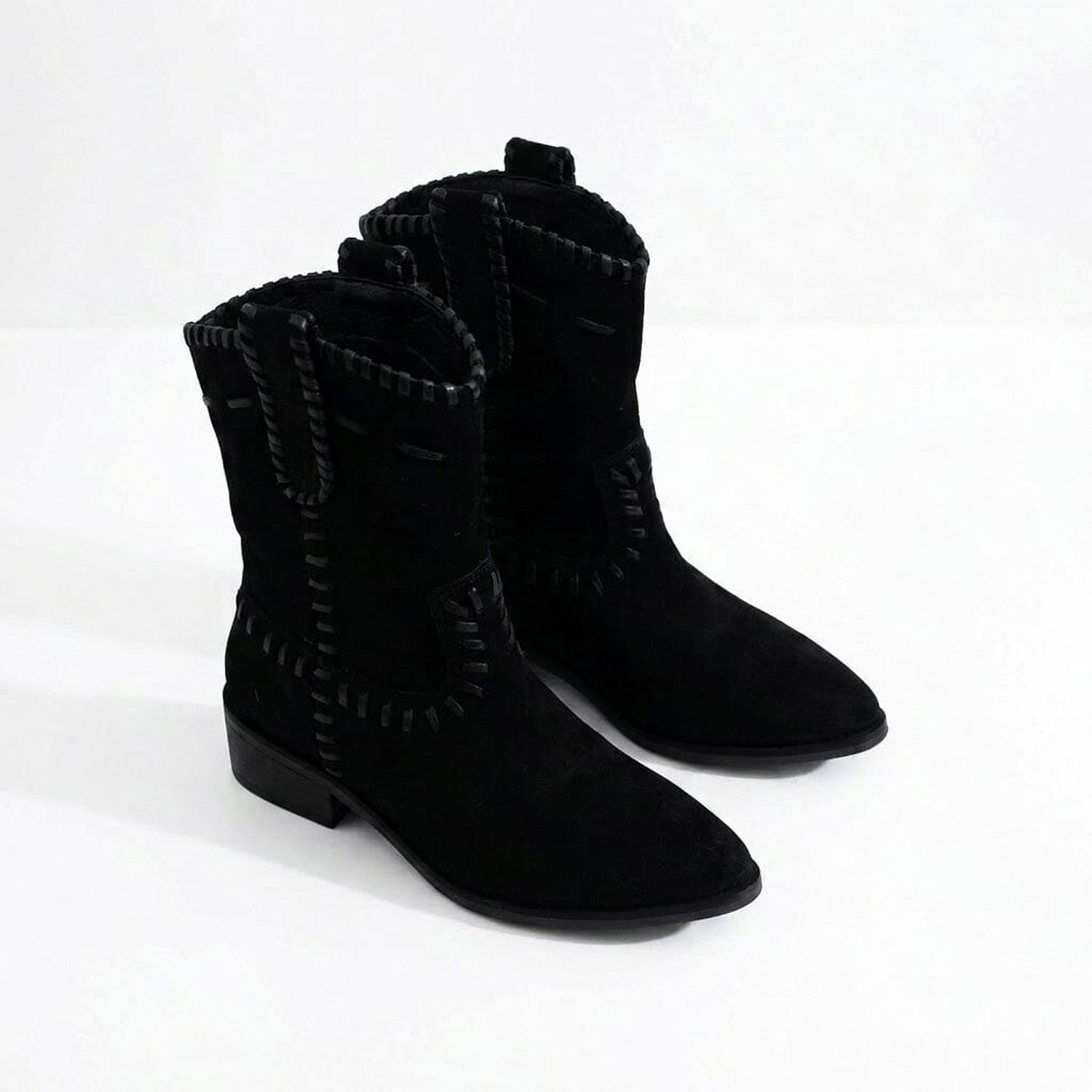 Bota Cuero Mujer Ceniza Negro-1