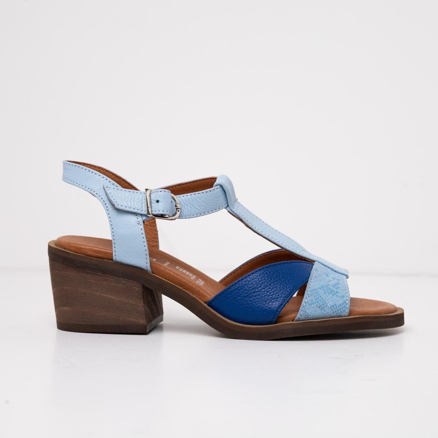 Sandalia Cuero Mujer  Sauco Celeste Azul-0