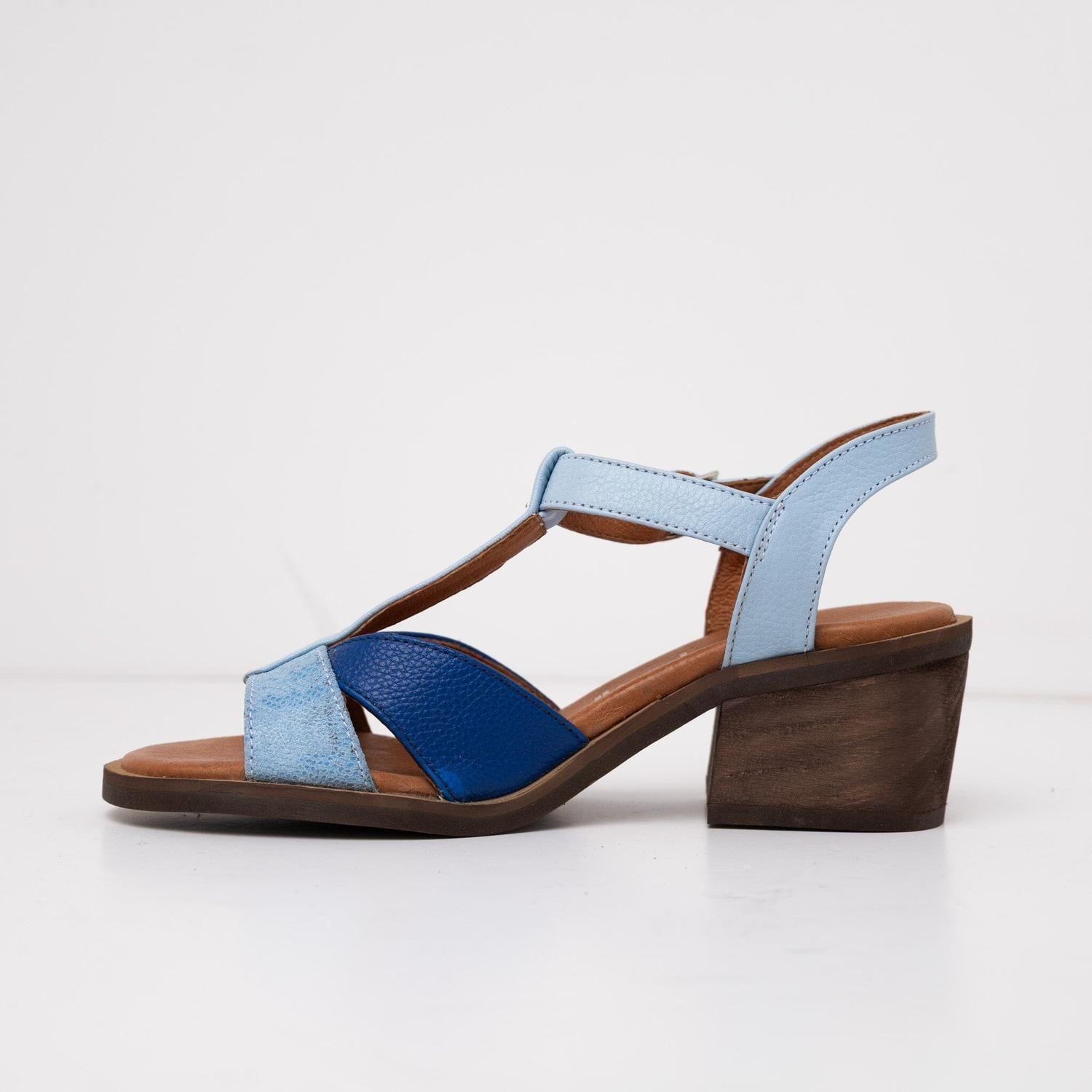 Sandalia Cuero Mujer  Sauco Celeste Azul-2