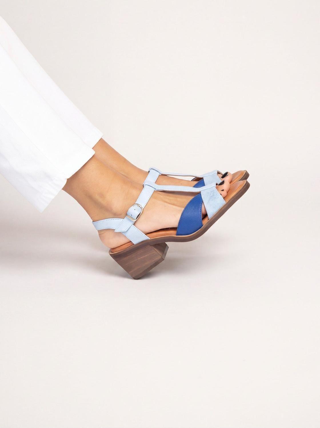 Sandalia Cuero Mujer  Sauco Celeste Azul-3