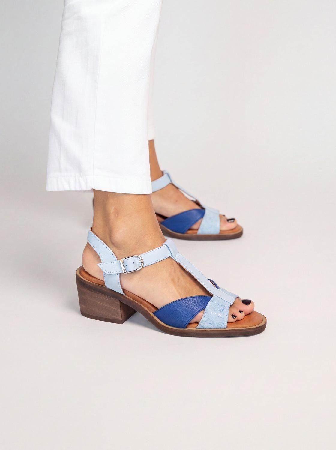 Sandalia Cuero Mujer  Sauco Celeste Azul-4