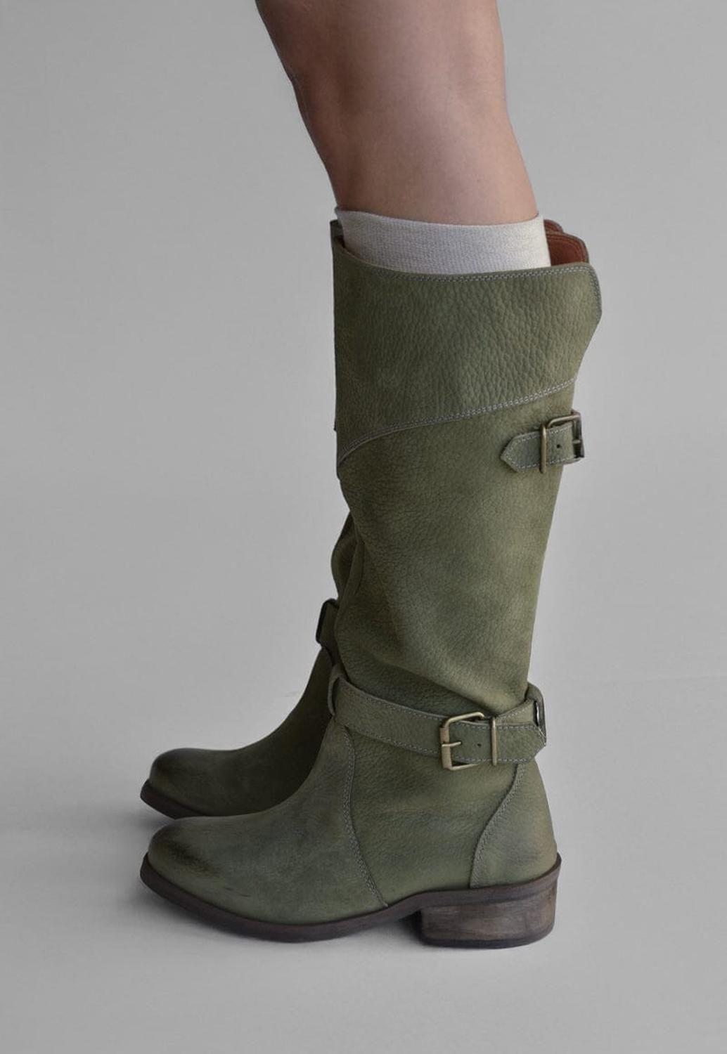 Bota Mujer De Cuero Harriet Verde C3-1