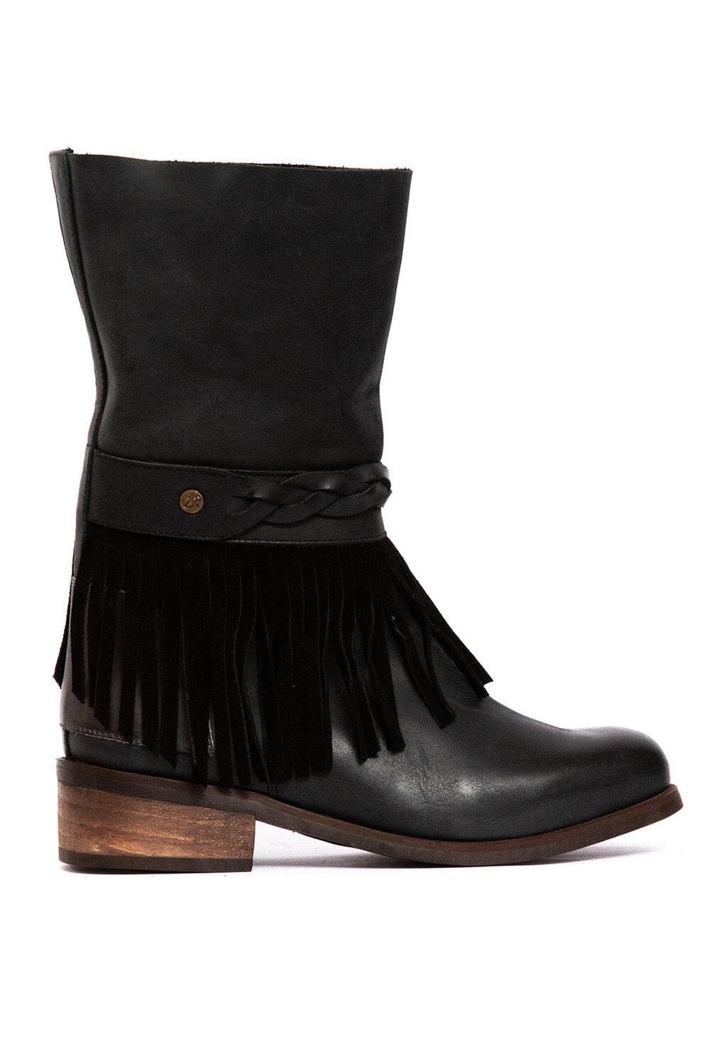 Bota Mujer De Cuero Teodora Negro C1-0