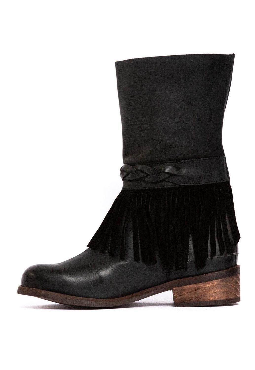 Bota Mujer De Cuero Teodora Negro C1-3