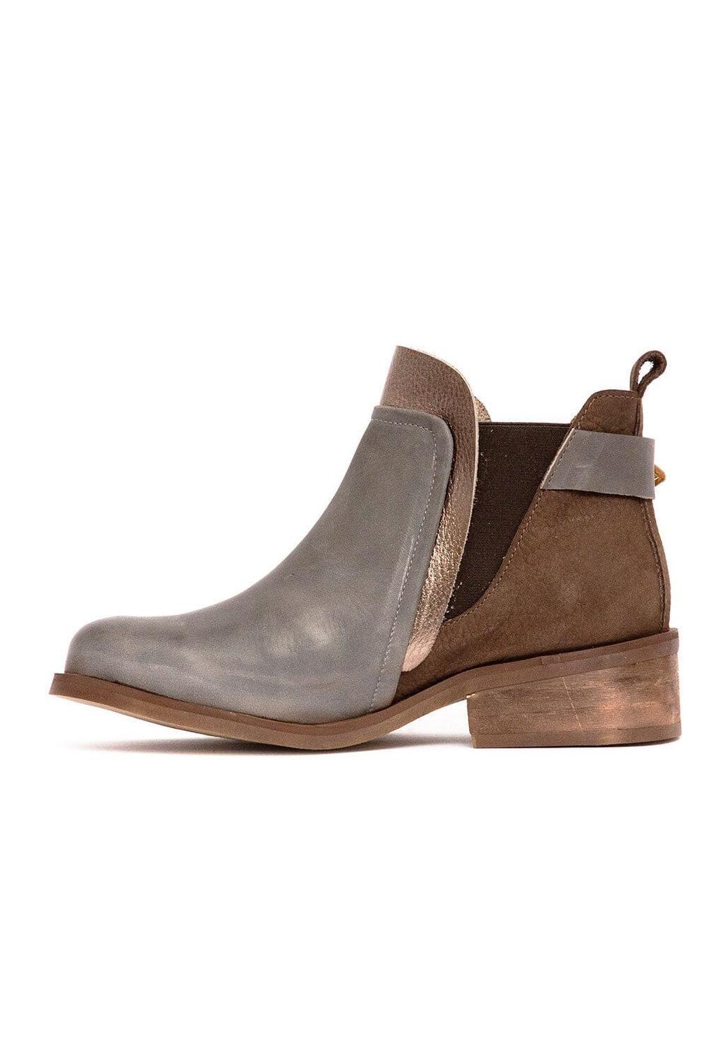 Botin Mujer De Cuero Angu Gris Café C12-3