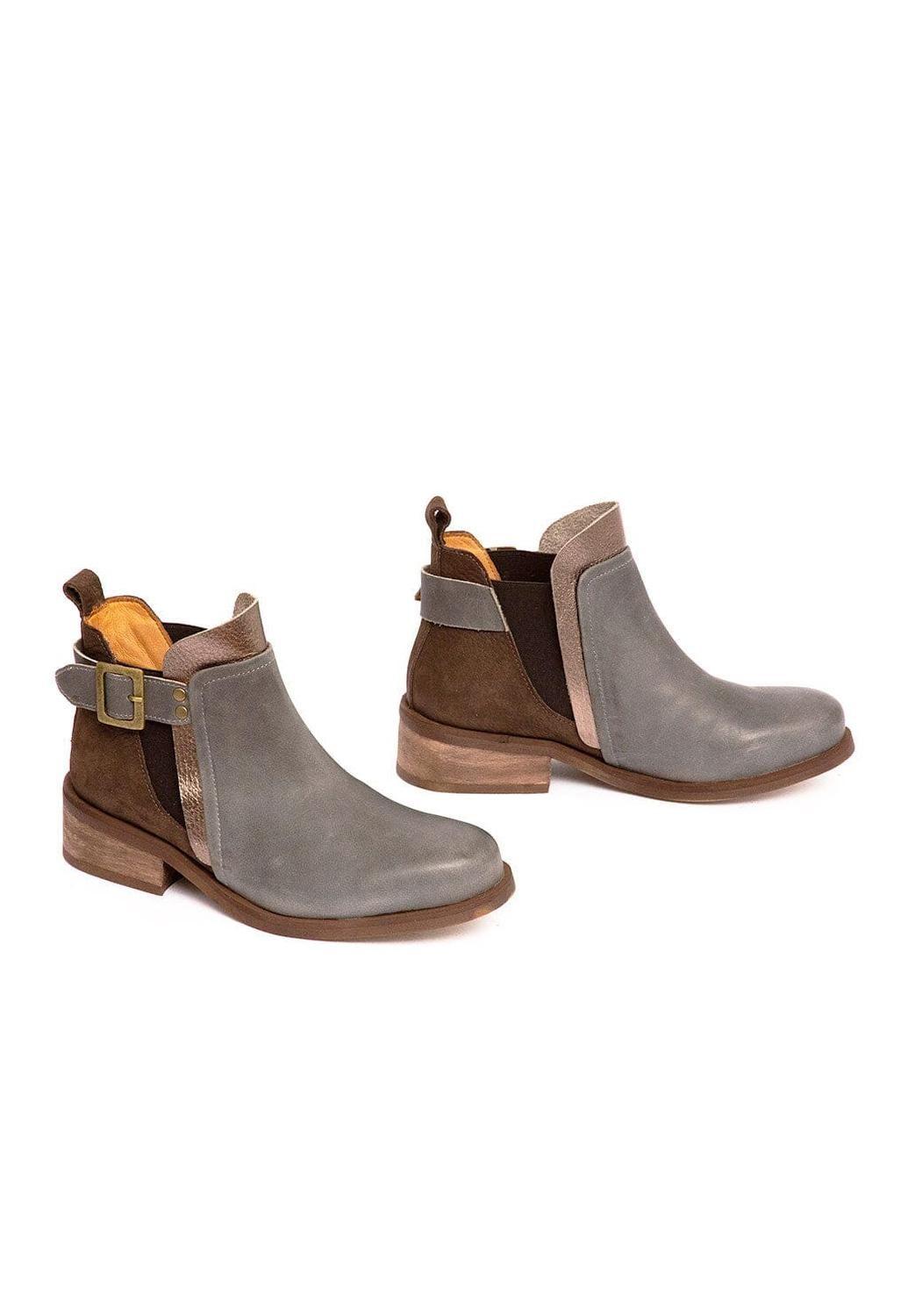 Botin Mujer De Cuero Angu Gris Café C12-5