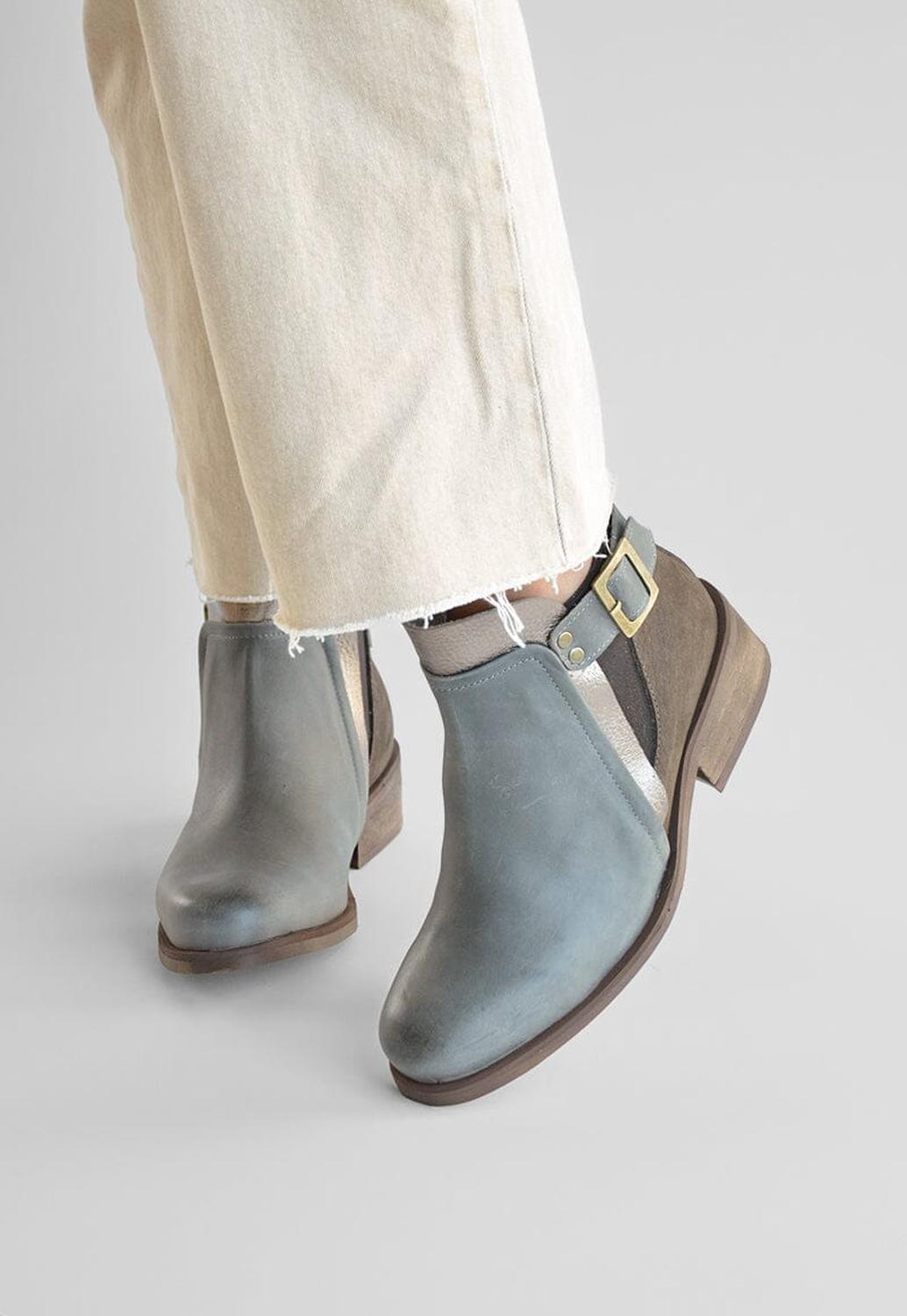 Botin Mujer De Cuero Angu Gris Café C12-6