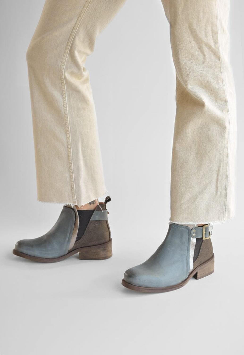 Botin Mujer De Cuero Angu Gris Café C12-1