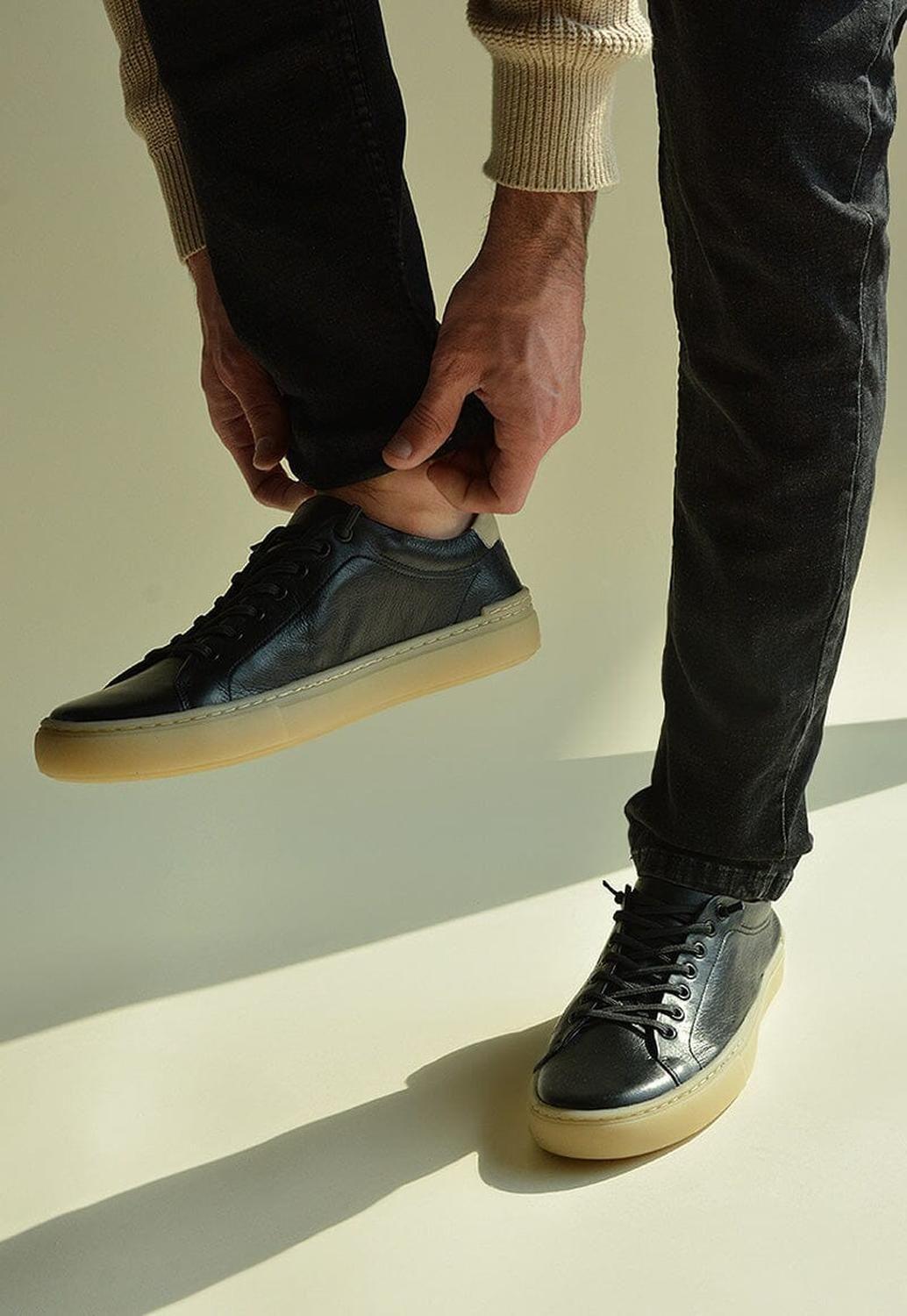 Zapatilla Hombre De Cuero Prat Negro C2-1