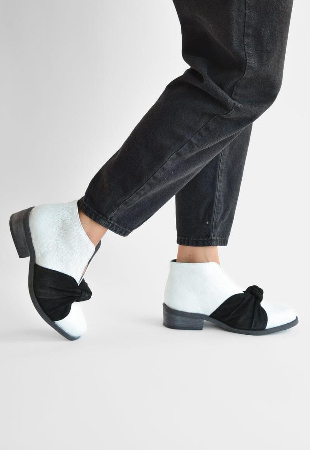 Botin Mujer De Cuero Florence Blanco Negro C4-7