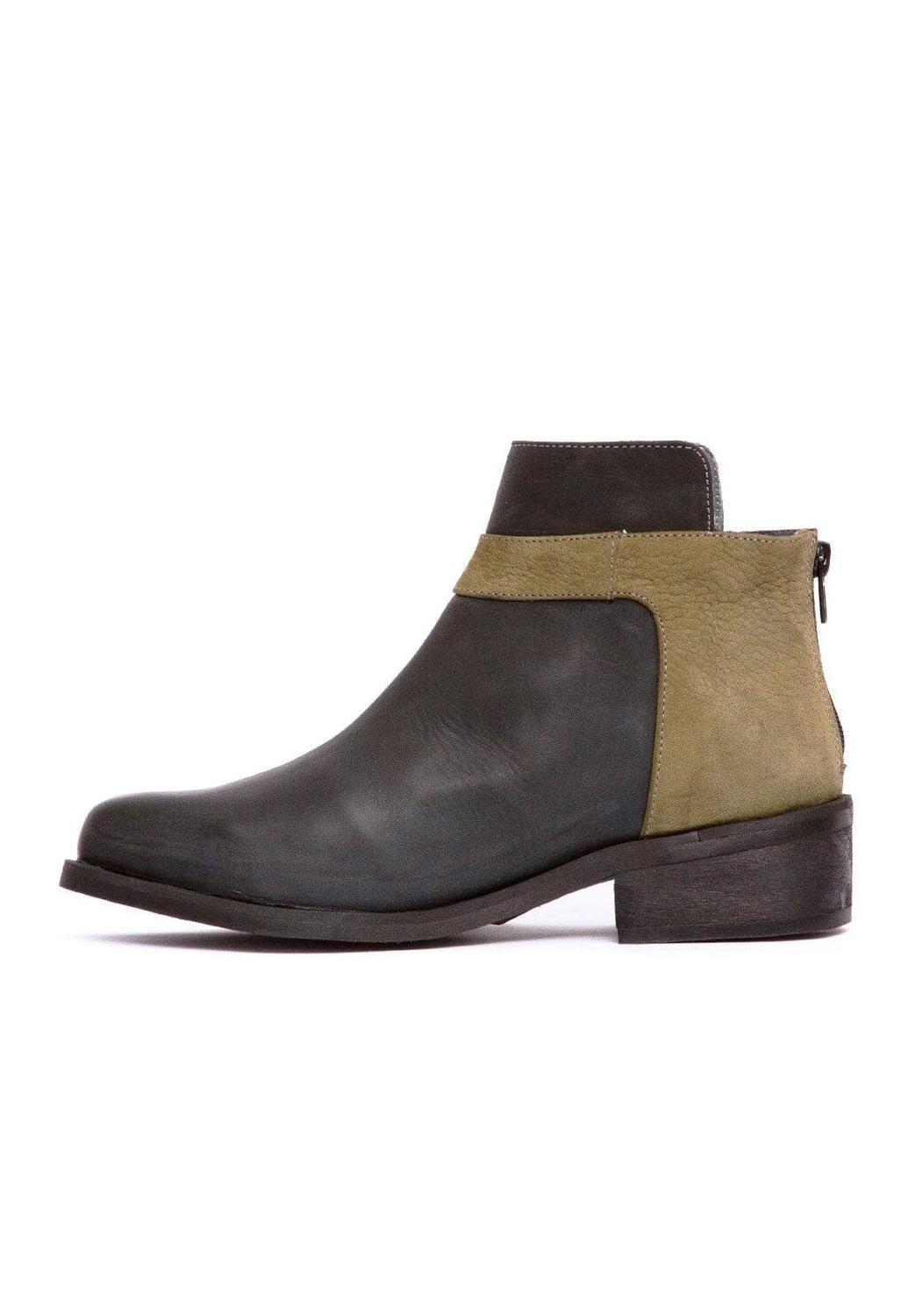 Botin Mujer De Cuero Antonieta Negro Verde C1-3