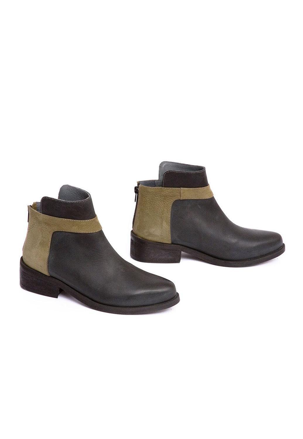 Botin Mujer De Cuero Antonieta Negro Verde C1-5