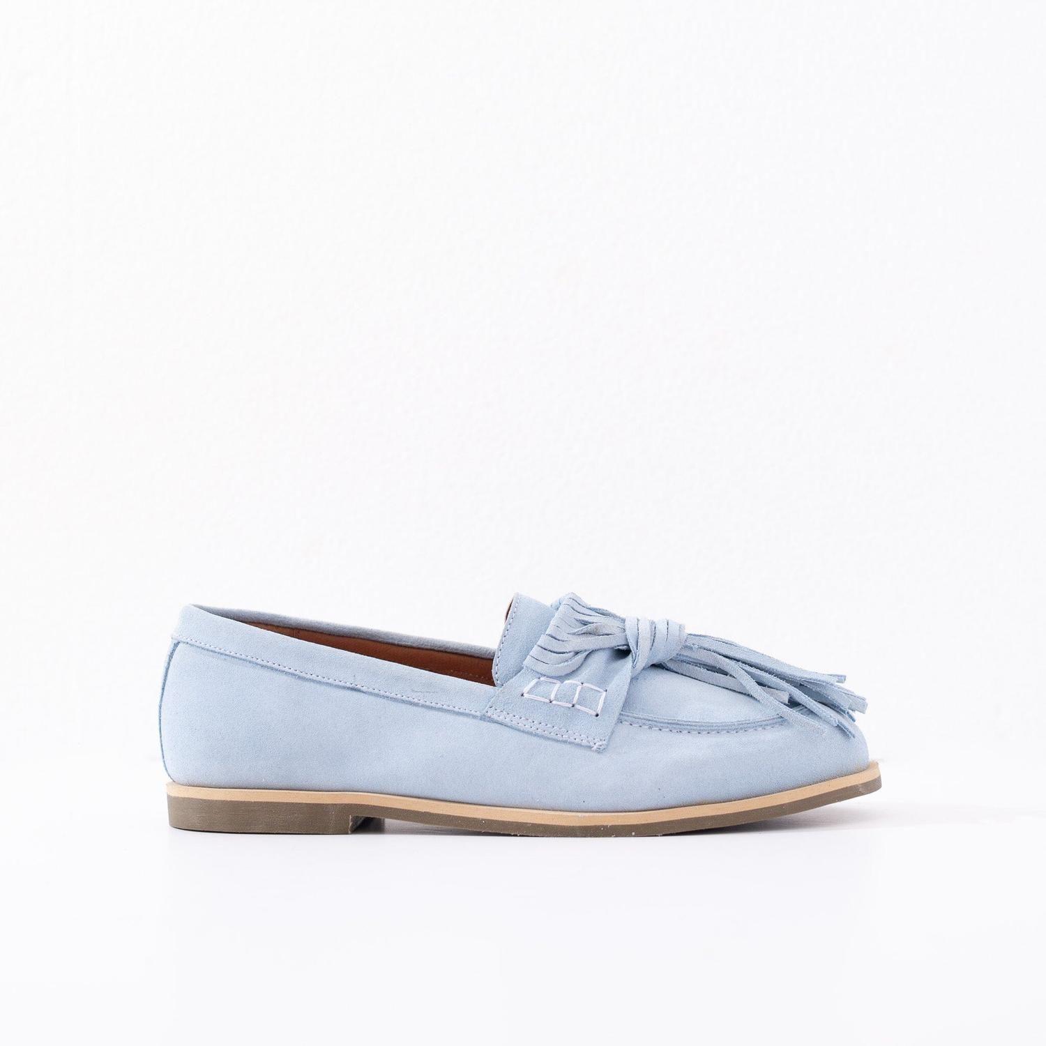 Mocasin Cuero Mujer  Flora Celeste-0