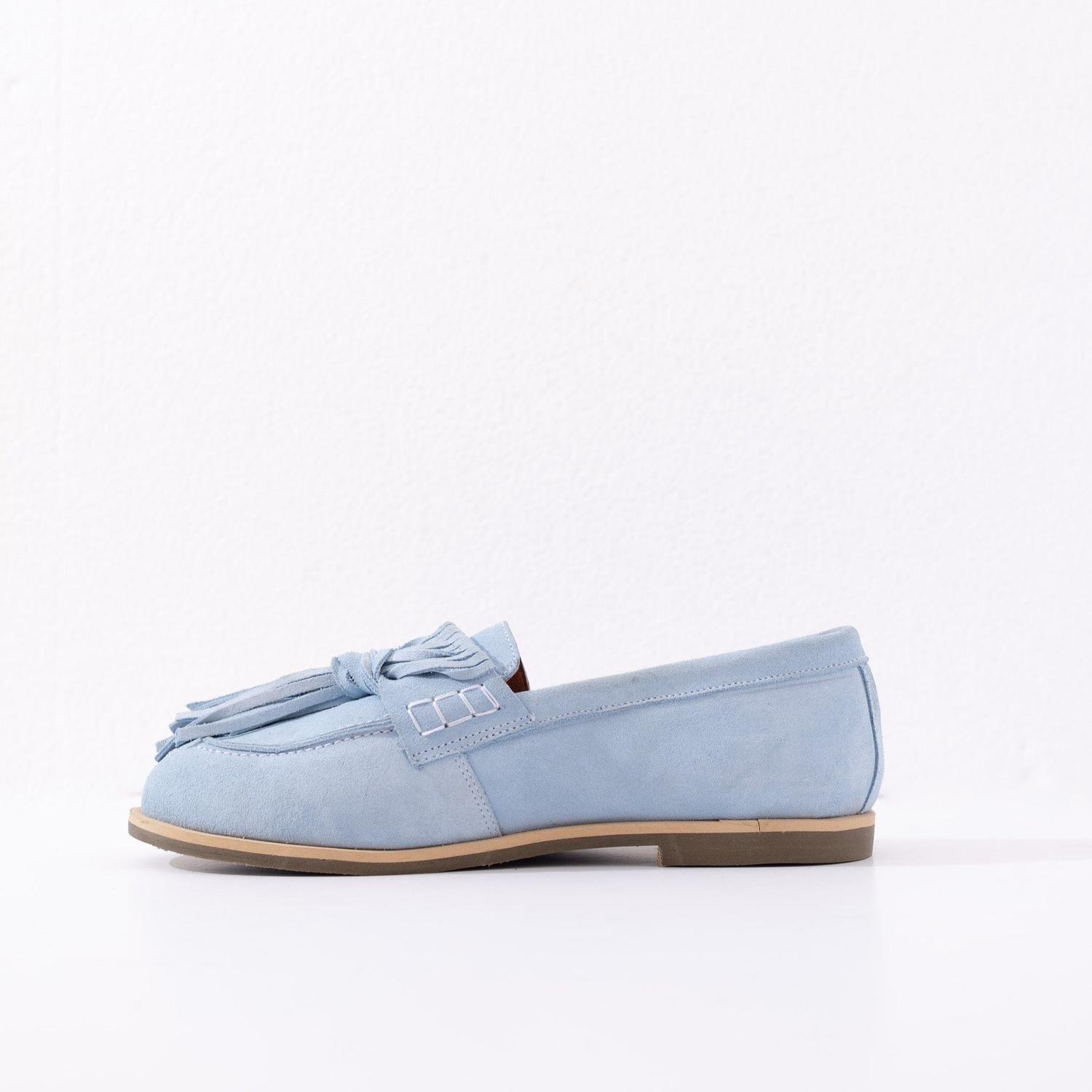 Mocasin Cuero Mujer  Flora Celeste-2