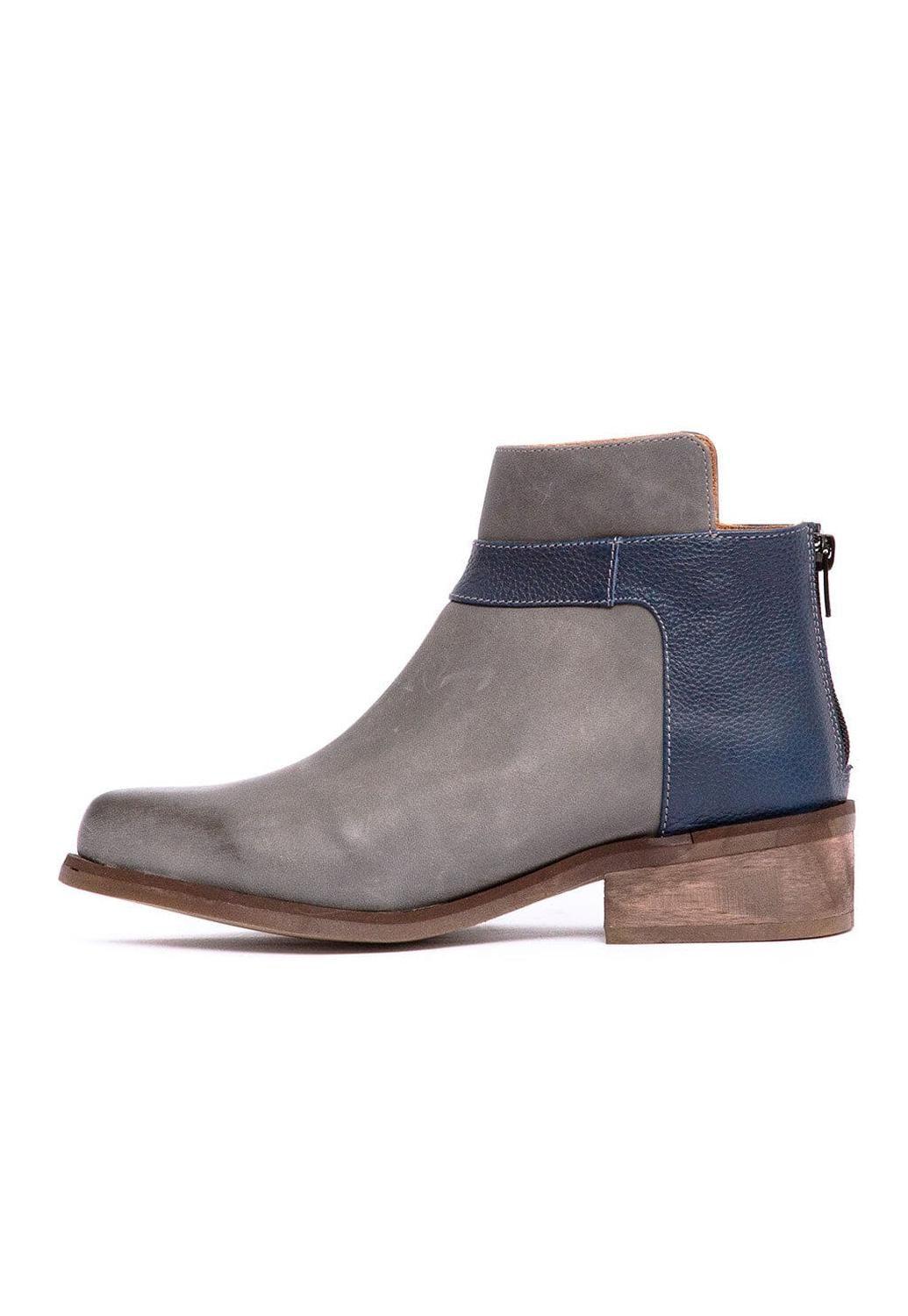 Botin Mujer De Cuero Antonieta Gris Azul C2-3