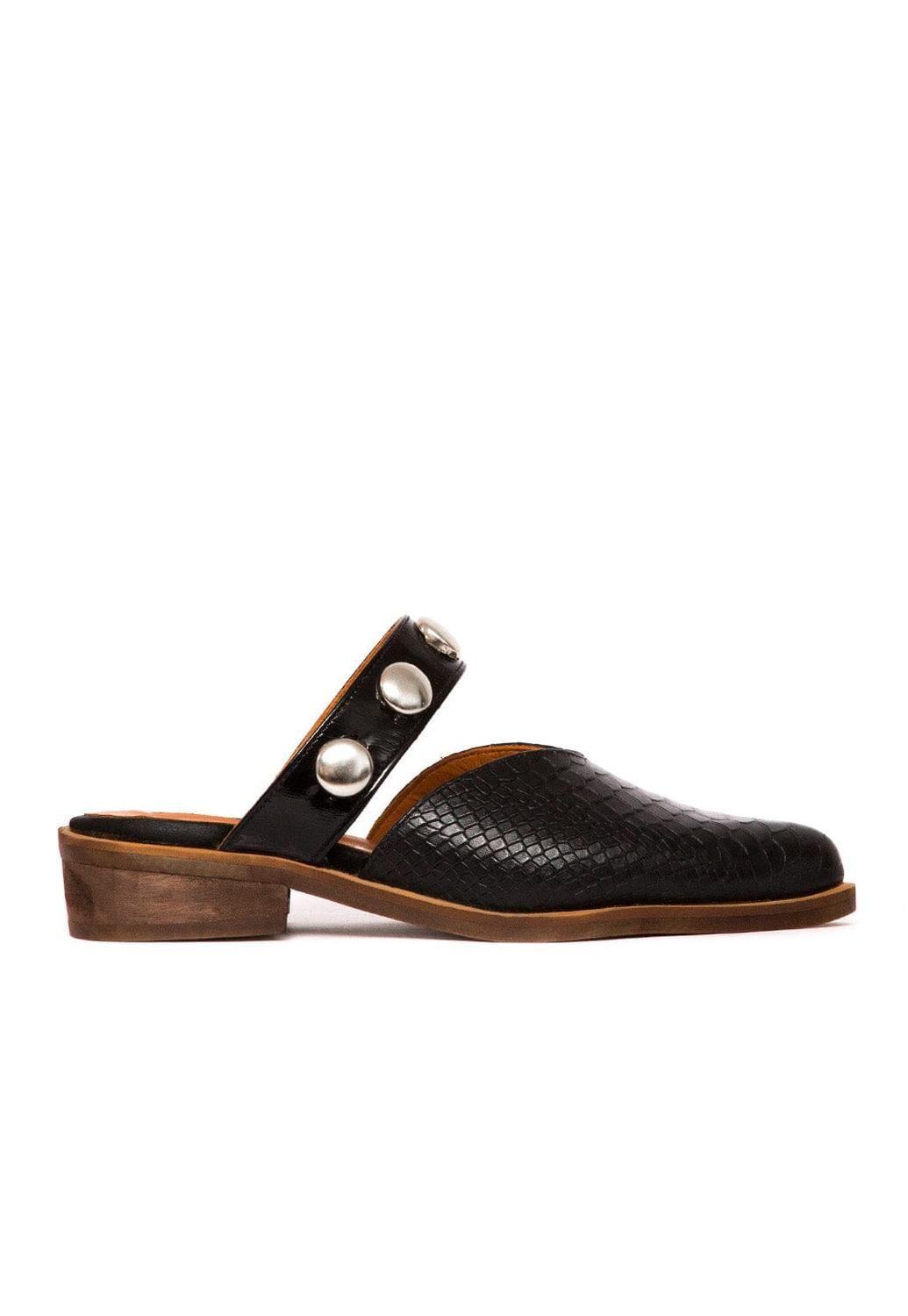 Babucha Mujer De Cuero Pibi Negro C45-1