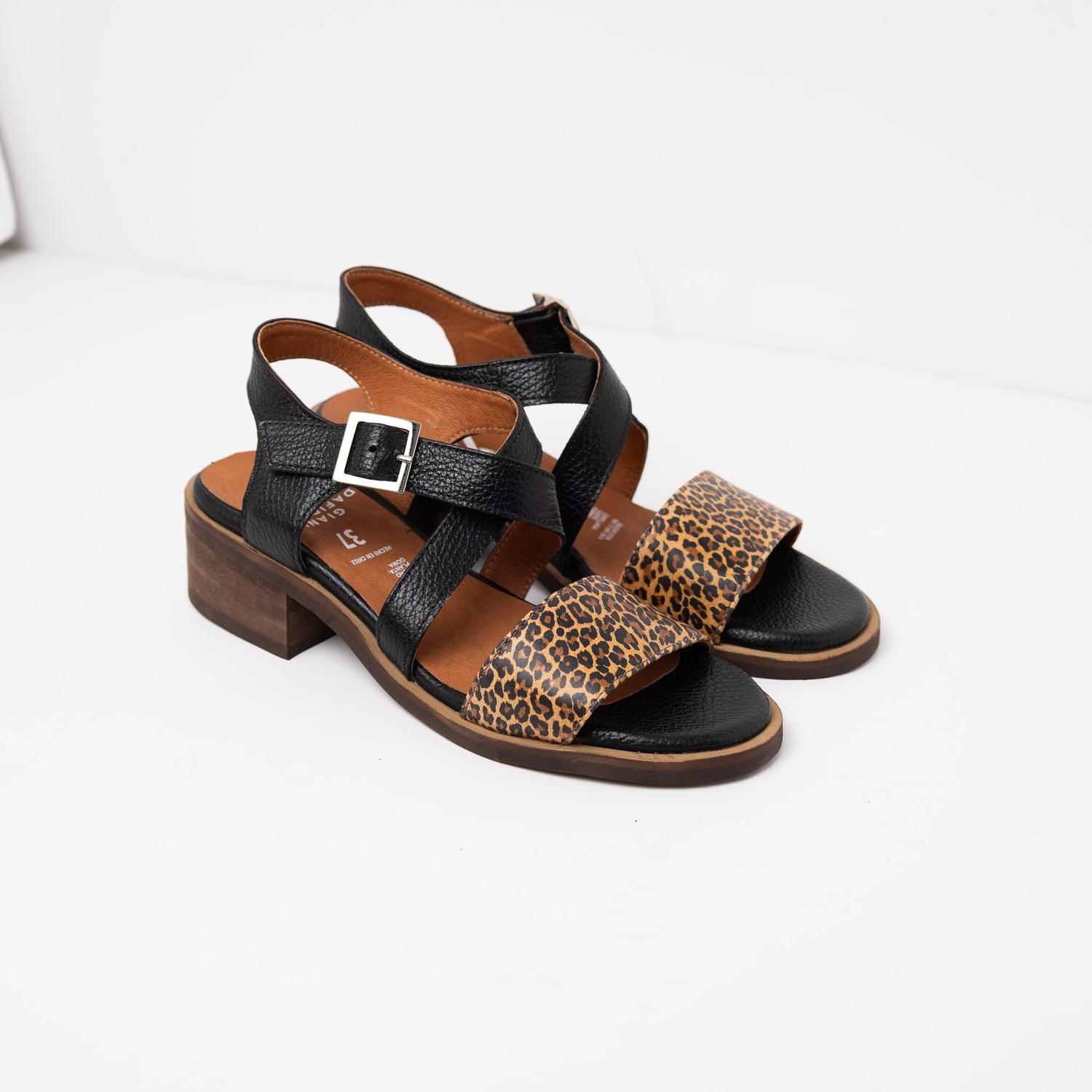 Sandalia Cuero Mujer  Salteador Leopardo Negro-2