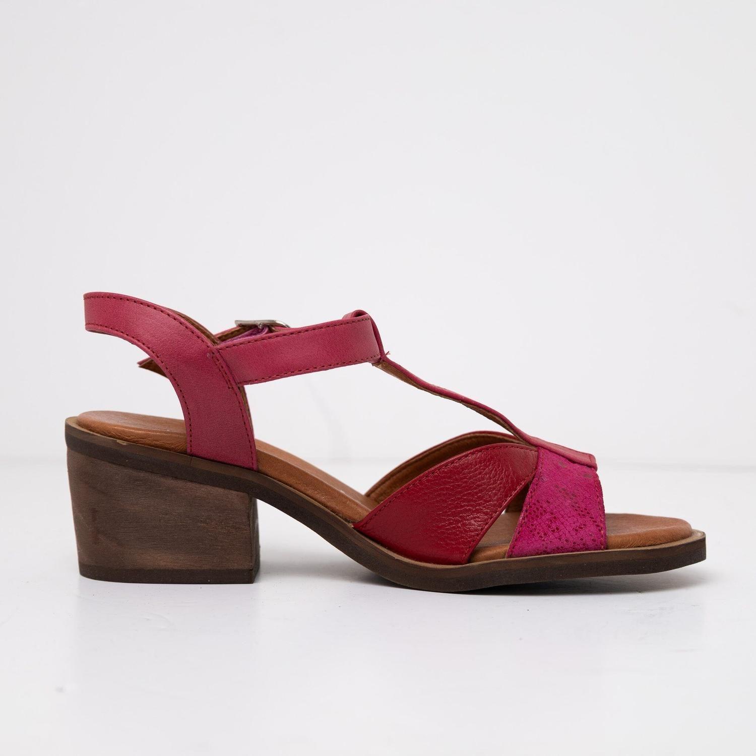 Sandalia Cuero Mujer  Sauco Fucsia Rojo-0