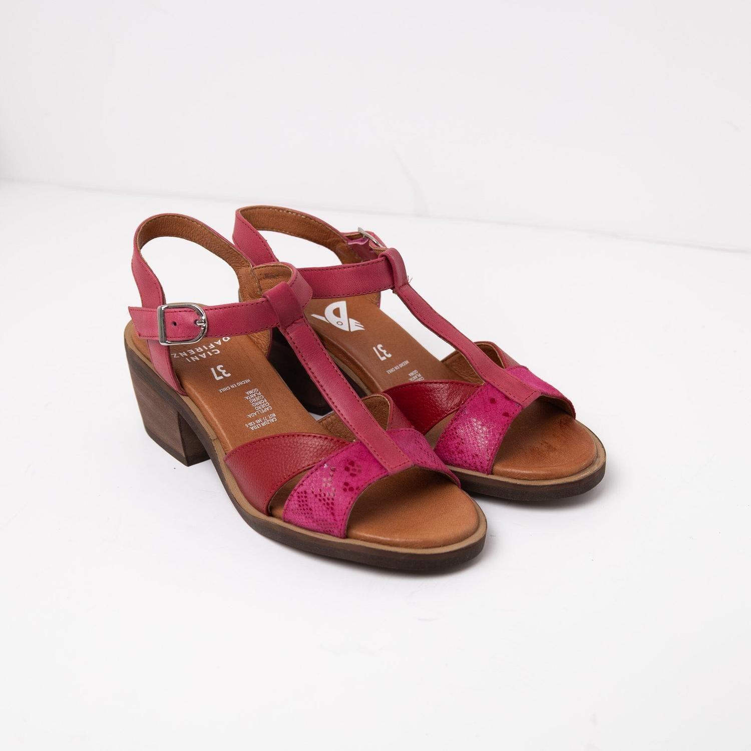 Sandalia Cuero Mujer  Sauco Fucsia Rojo-1