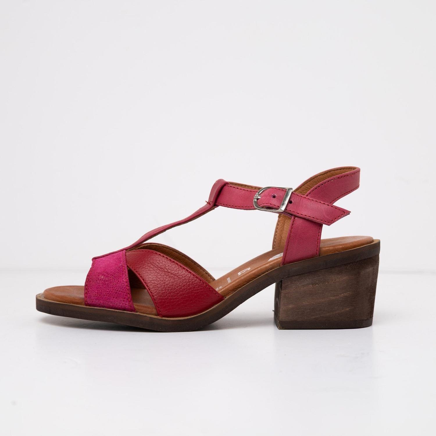 Sandalia Cuero Mujer  Sauco Fucsia Rojo-2