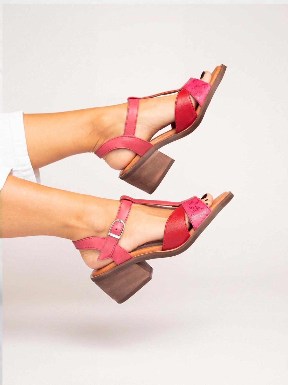 Sandalia Cuero Mujer  Sauco Fucsia Rojo-3