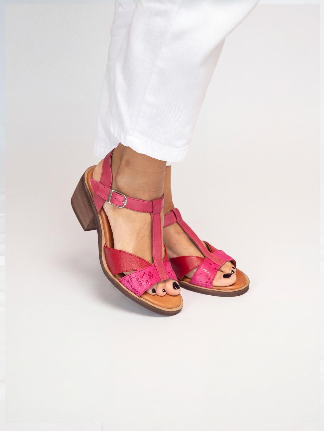 Sandalia Cuero Mujer  Sauco Fucsia Rojo-5