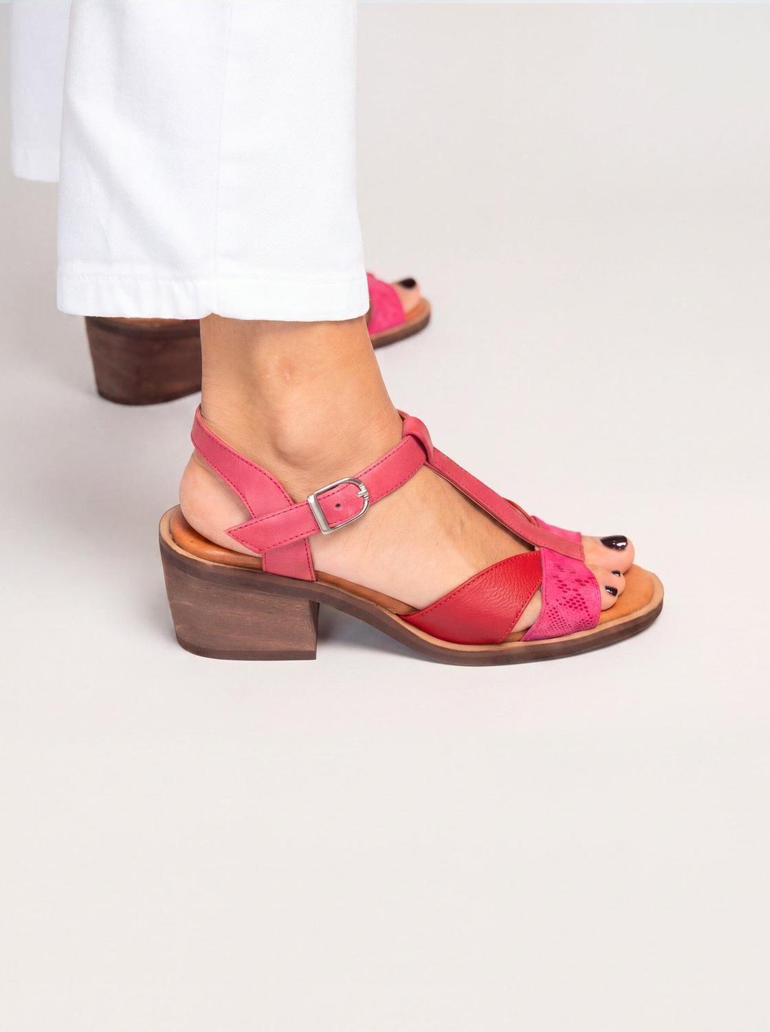 Sandalia Cuero Mujer  Sauco Fucsia Rojo-6