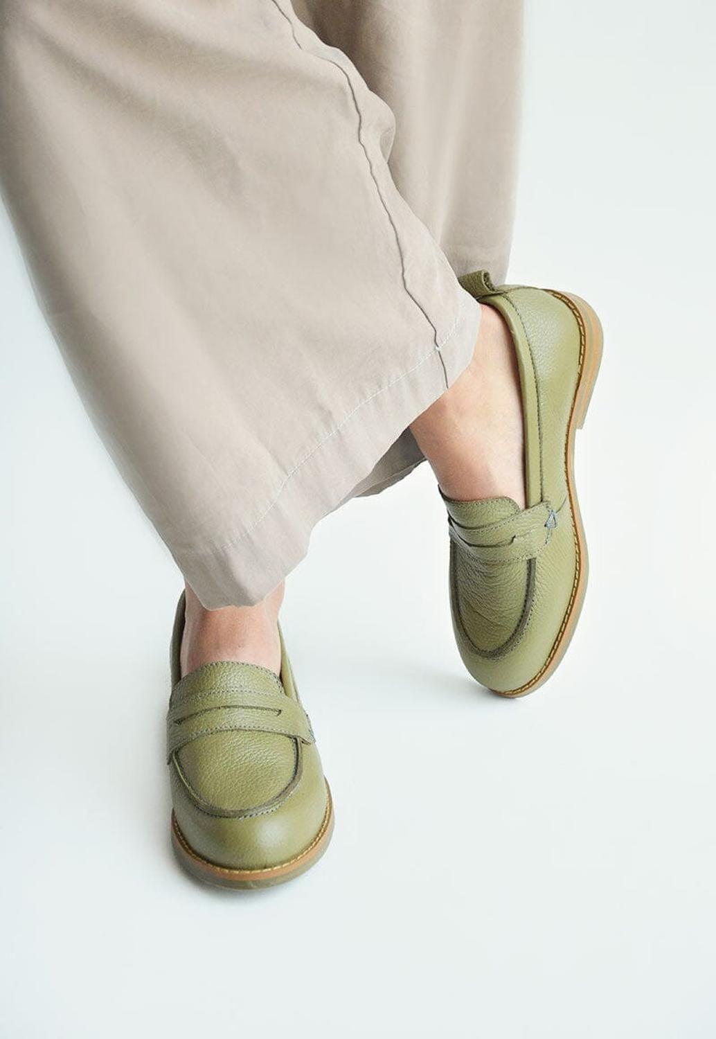Mocasín Mujer De Cuero Coligue Verde C16-1