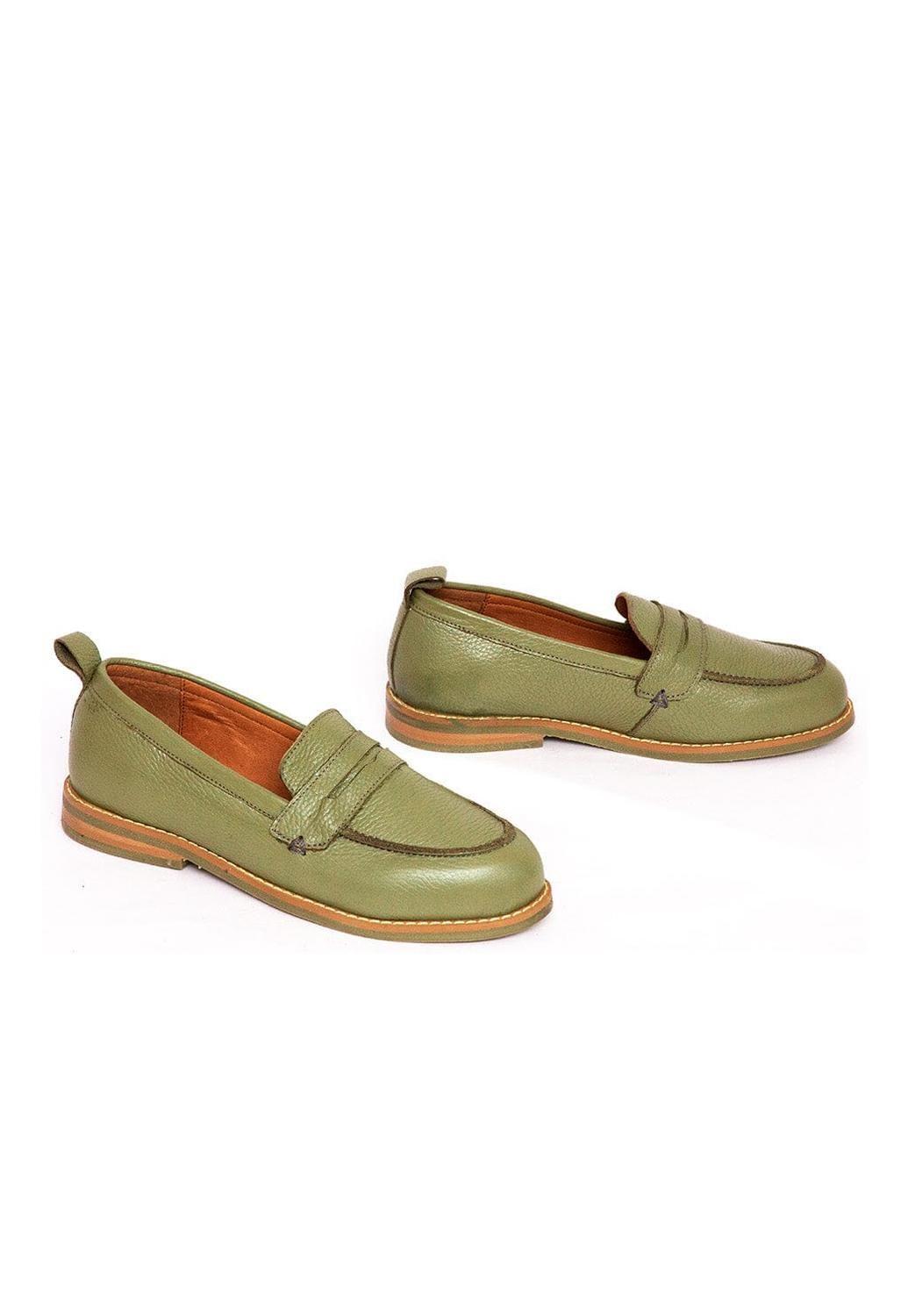 Mocasín Mujer De Cuero Coligue Verde C16-6