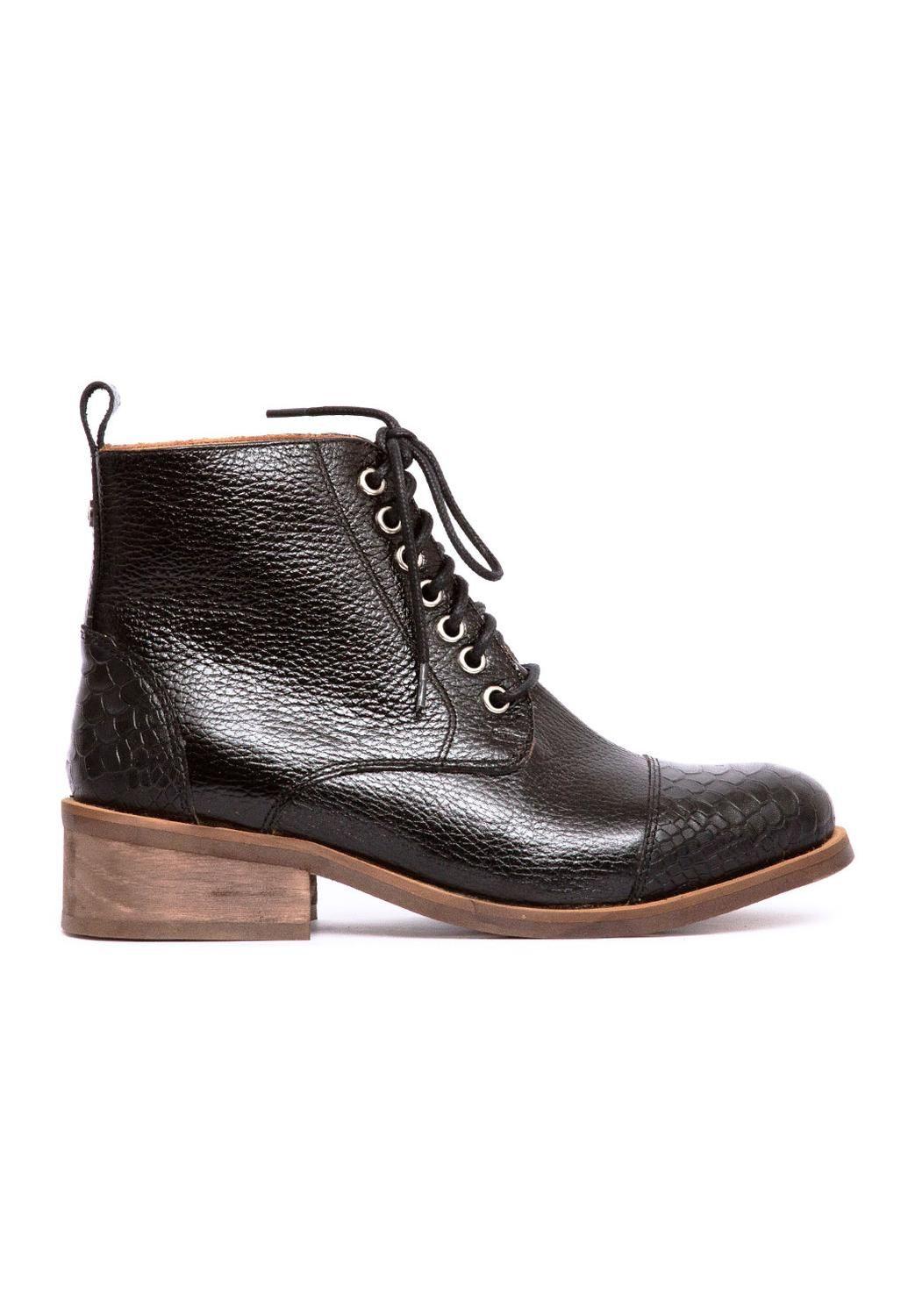 Botin Mujer De Cuero Aretha Negro C1-0
