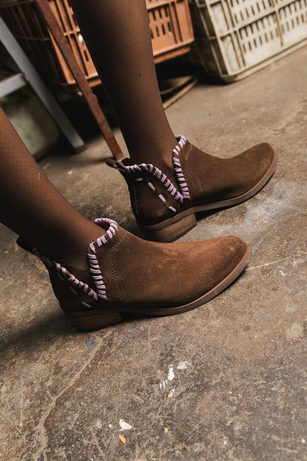 Botin Cuero Mujer Lumbre Café Lila-2