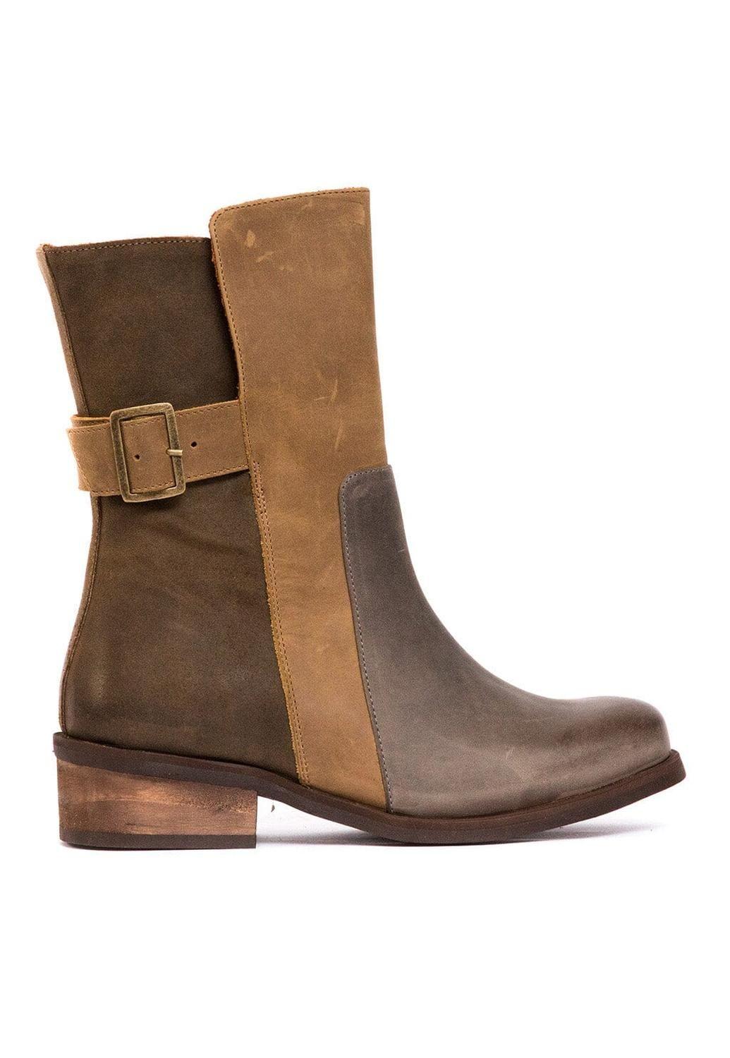 Bota Mujer De Cuero Maya Gris Taupe C2-0