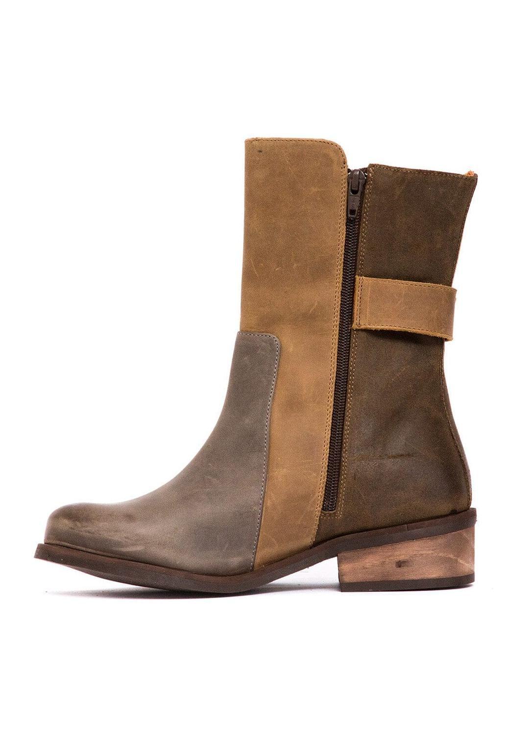 Bota Mujer De Cuero Maya Gris Taupe C2-3